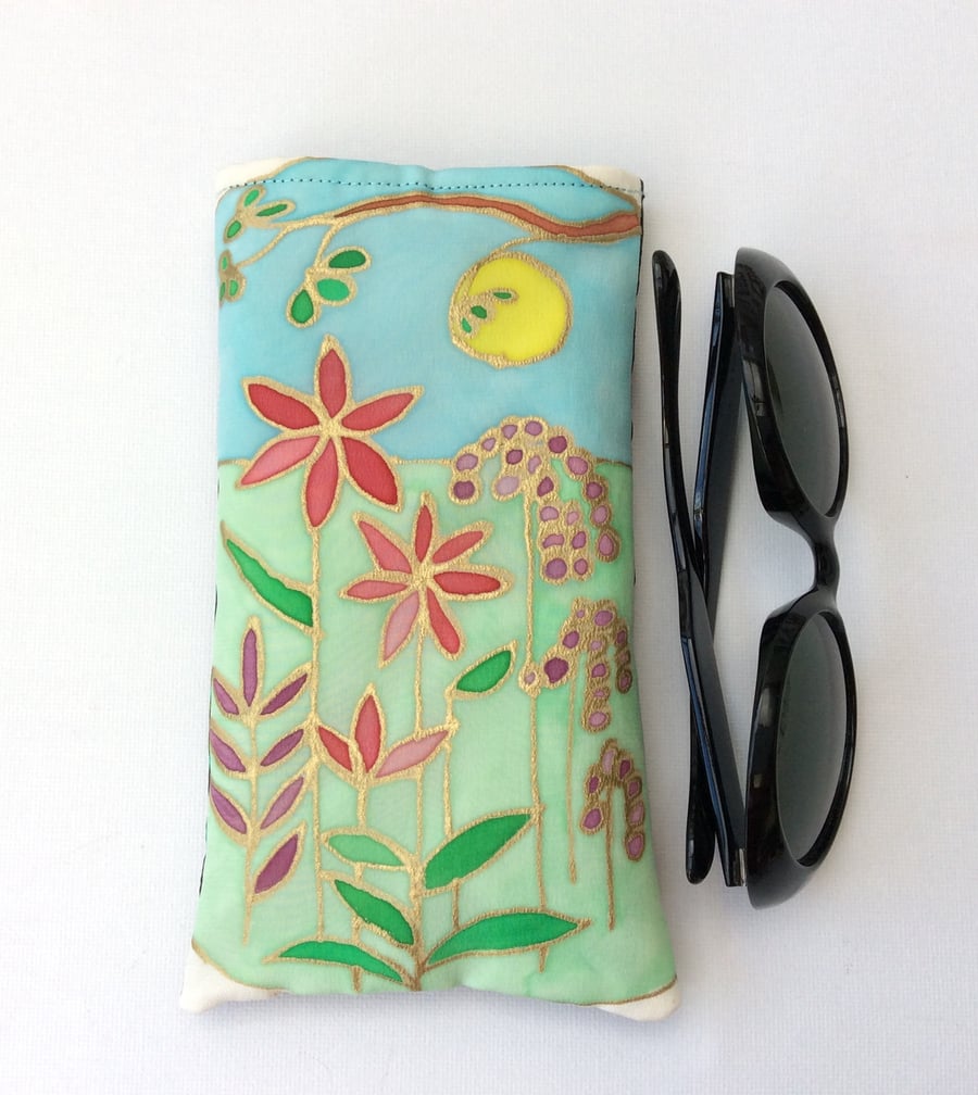 Silk sunglasses, glasses case, hand  painted original design 