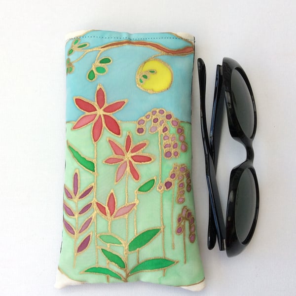 Silk sunglasses, glasses case, hand  painted original design 
