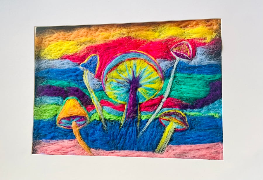 Psychedelic Mushroom Wool Painting Needle Felt Wall Art