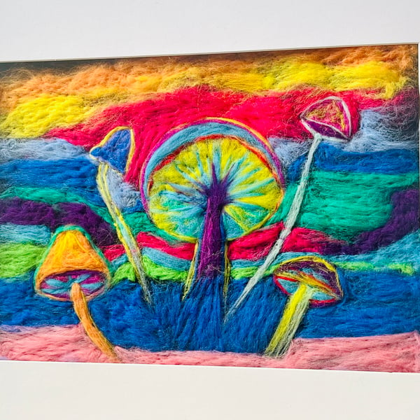 Psychedelic Mushroom Wool Painting Needle Felt Wall Art