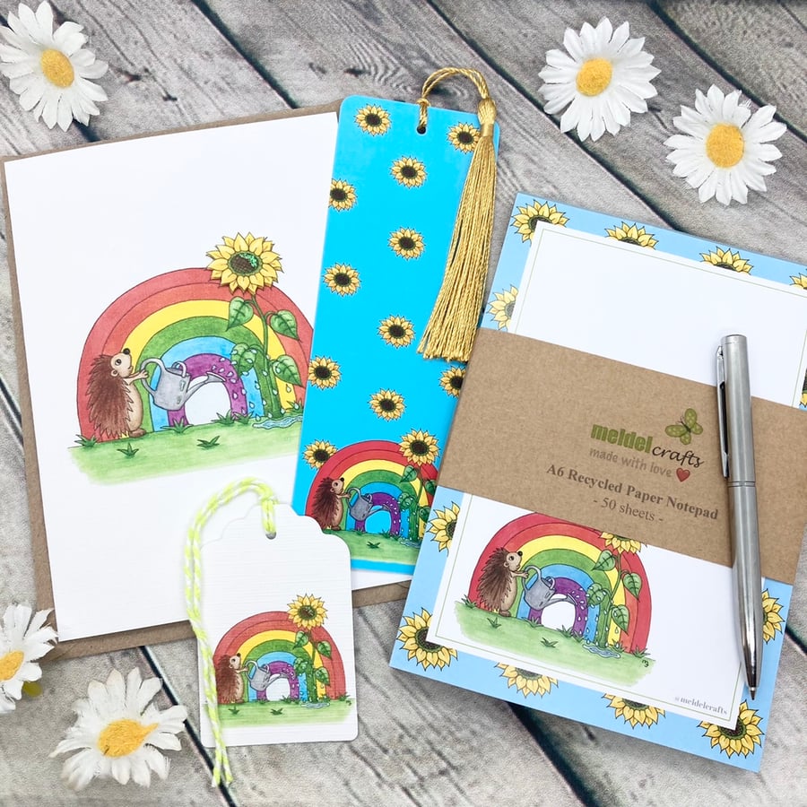 BEAUTIFUL BUNDLE - Rainbow Hedgehog Card & Notepad Gift Set