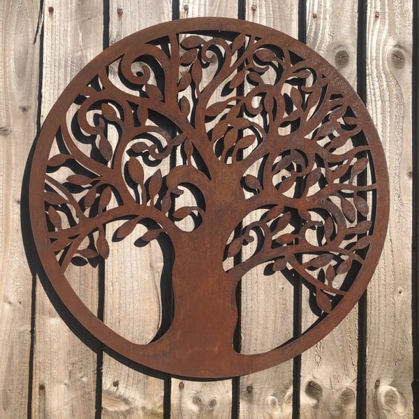 Rusted Rustic TREE OF LIFE Sign , Rusty Metal Garden Ornament , Wall Decoration 