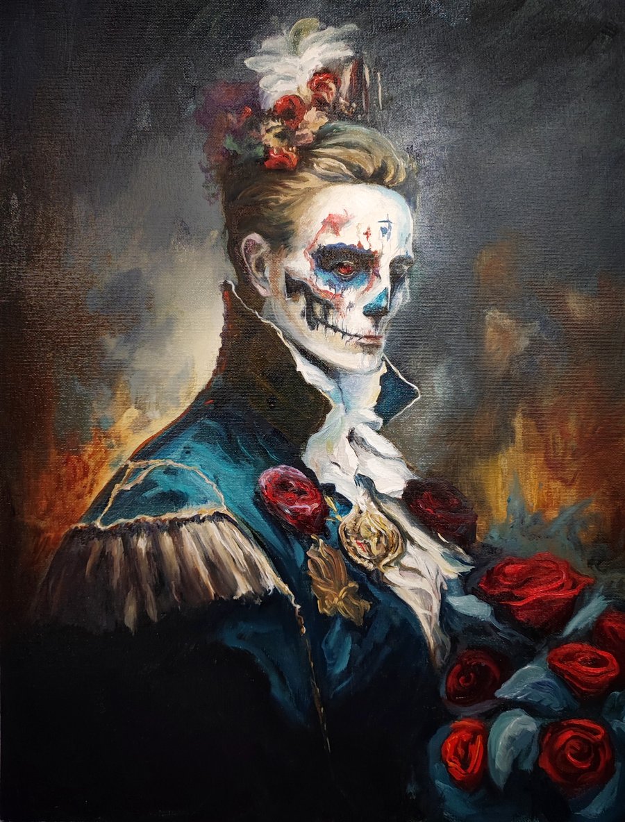 Papa Valentine I Original oil painting, Ghost Band Fans, Metal Head Gifts