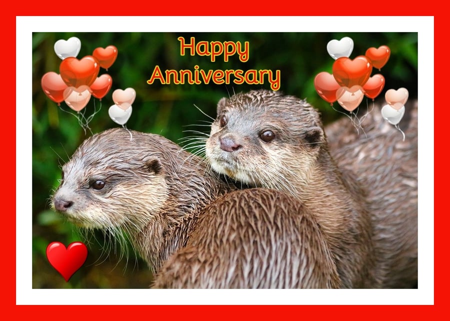 Happy Anniversary Otters Card A5