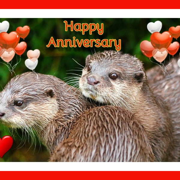 Happy Anniversary Otters Card A5