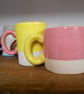 Mug New Pink and Yellow glazed stoneware Ceramic. - Image 2