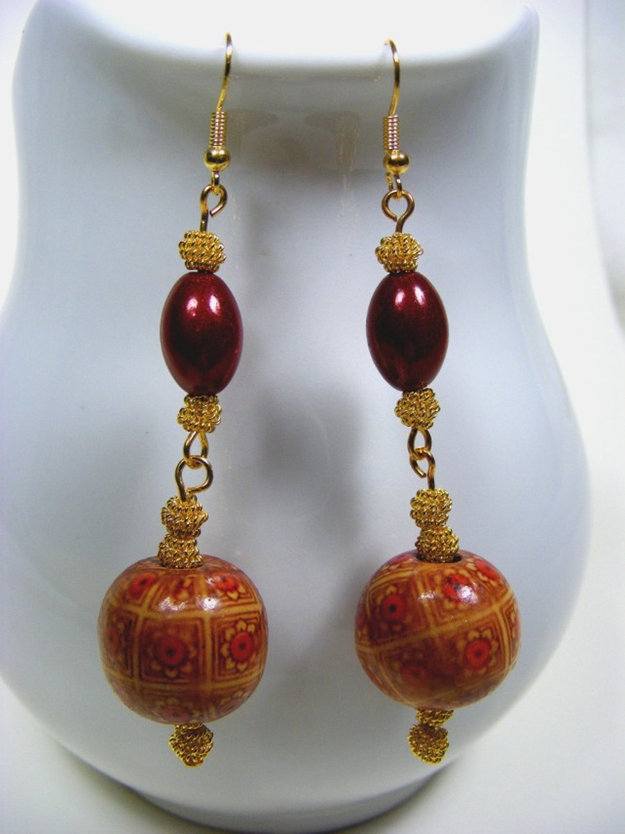 Red and Brown Dangling Earrings