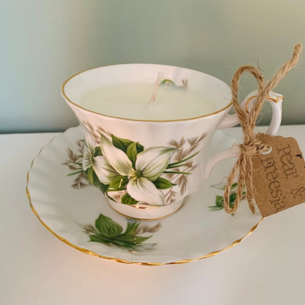 Pear and Freesia Tea Cup Candle with Saucer