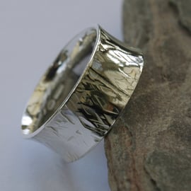 Wide Sterling Silver Man's Ring, Anticlastic, Hammered,  size W. 