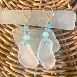 Sea Glass and Glass Bead earrings - SGE12