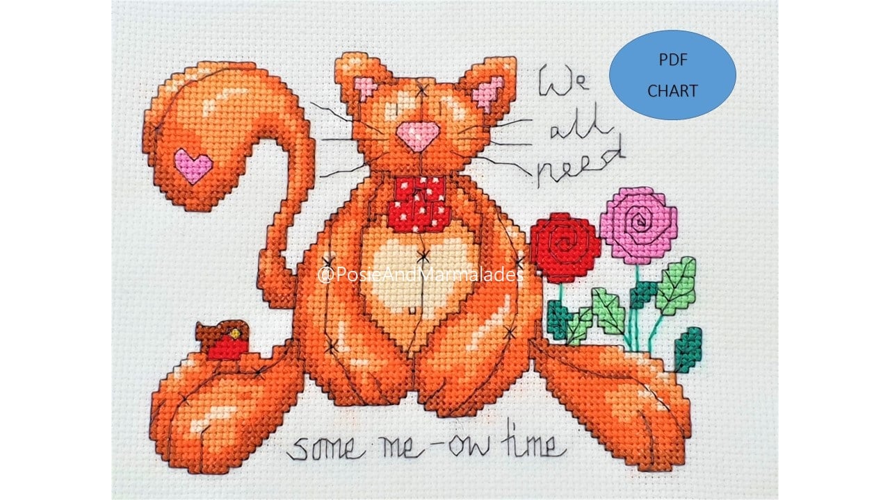Ginger Cat Cross stitch with quote Instant digital Download PDF Chart
