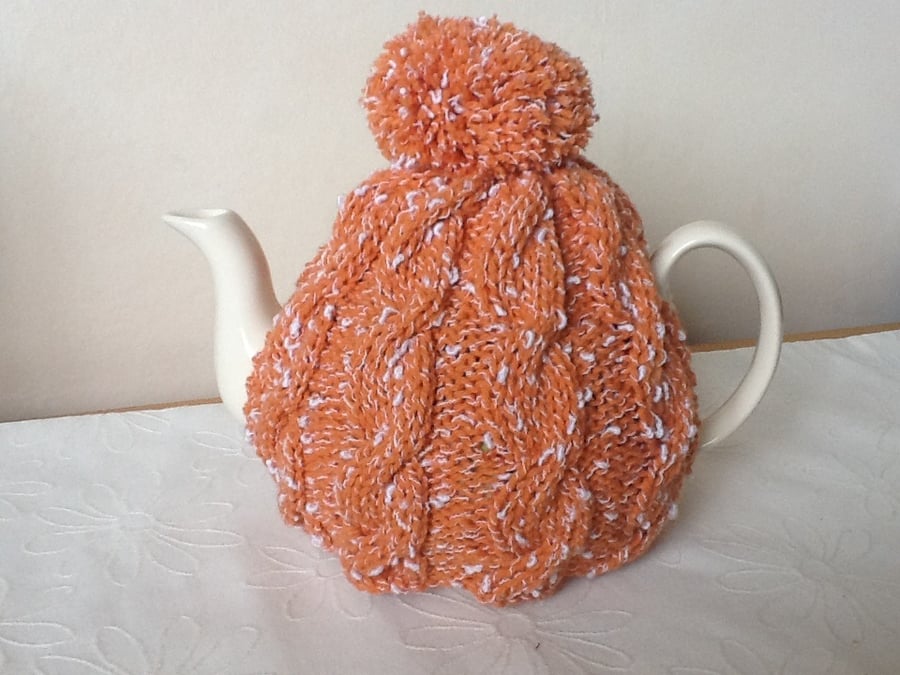 Orange Tea Cosy- cable design