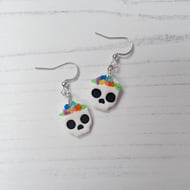 Halloween Skulls and flowers drop earrings