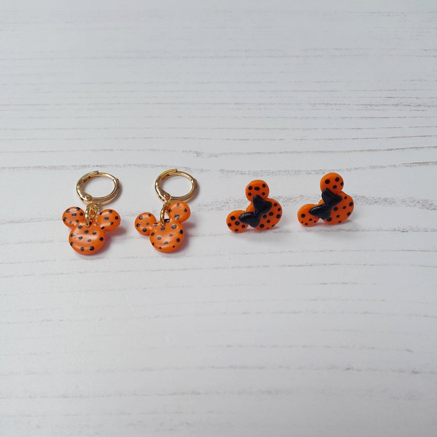 Halloween Mickey and Minnie face earrings, choose your style and fixings