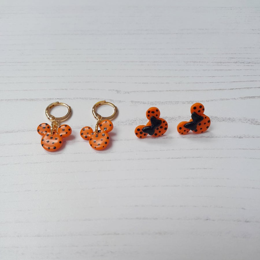 Halloween Mickey and Minnie face earrings choo Folksy