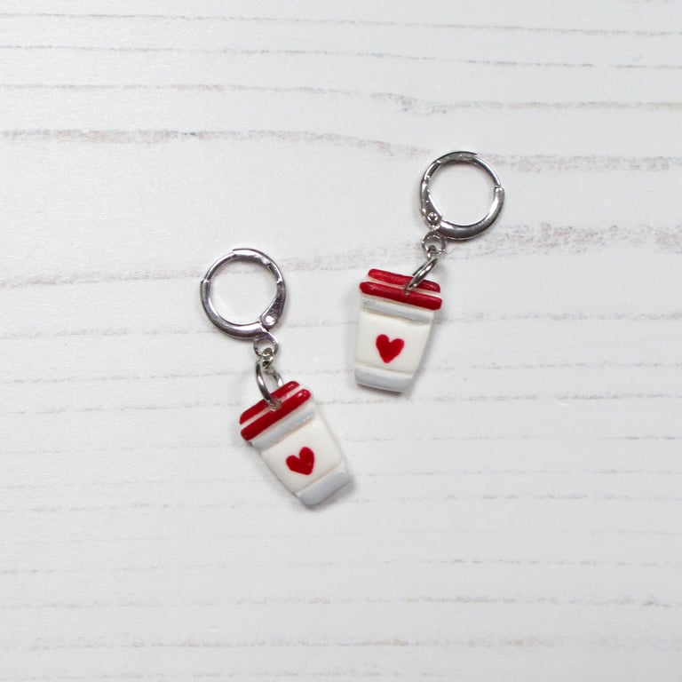 Mini Hearts coffee cup earrings, Valentine's Day