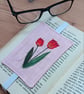 Pink Elasticated Bookmark with Embroidered Tulips