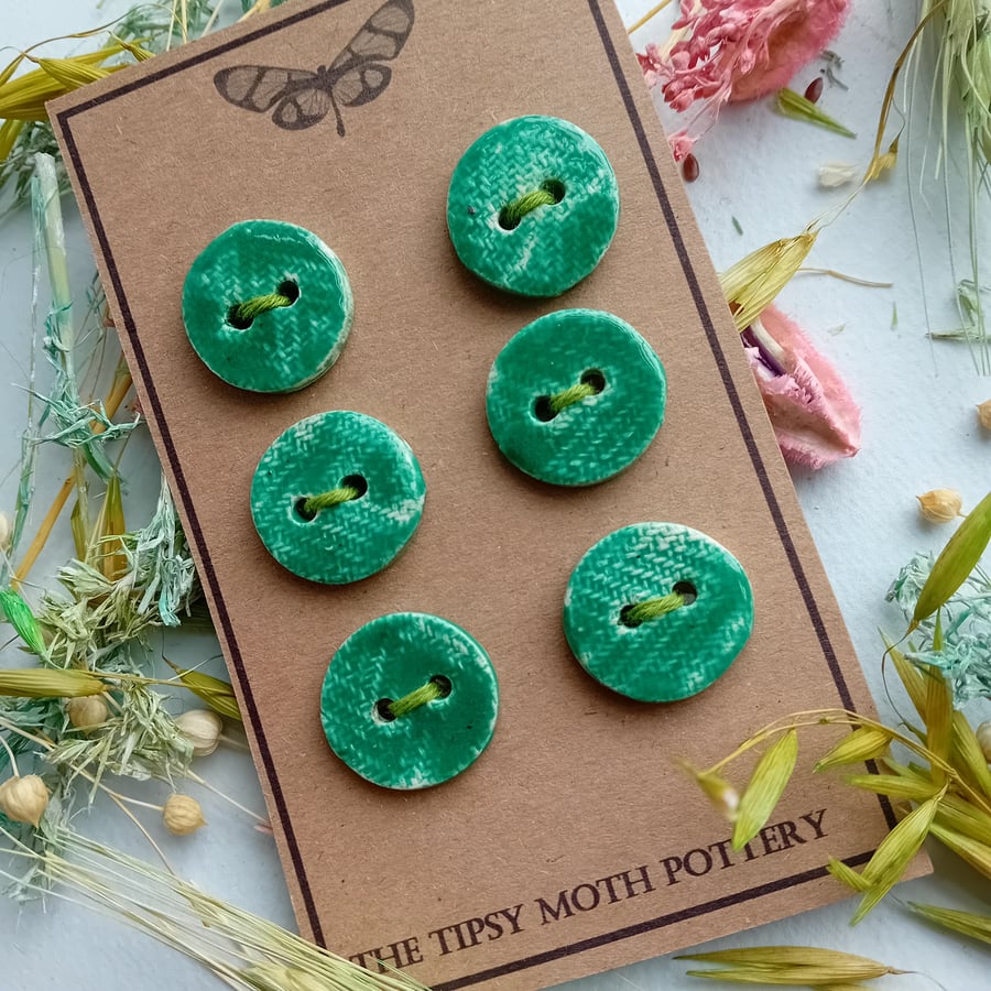 Jade Green ceramic buttons set of 6, 1 inch or  25mm