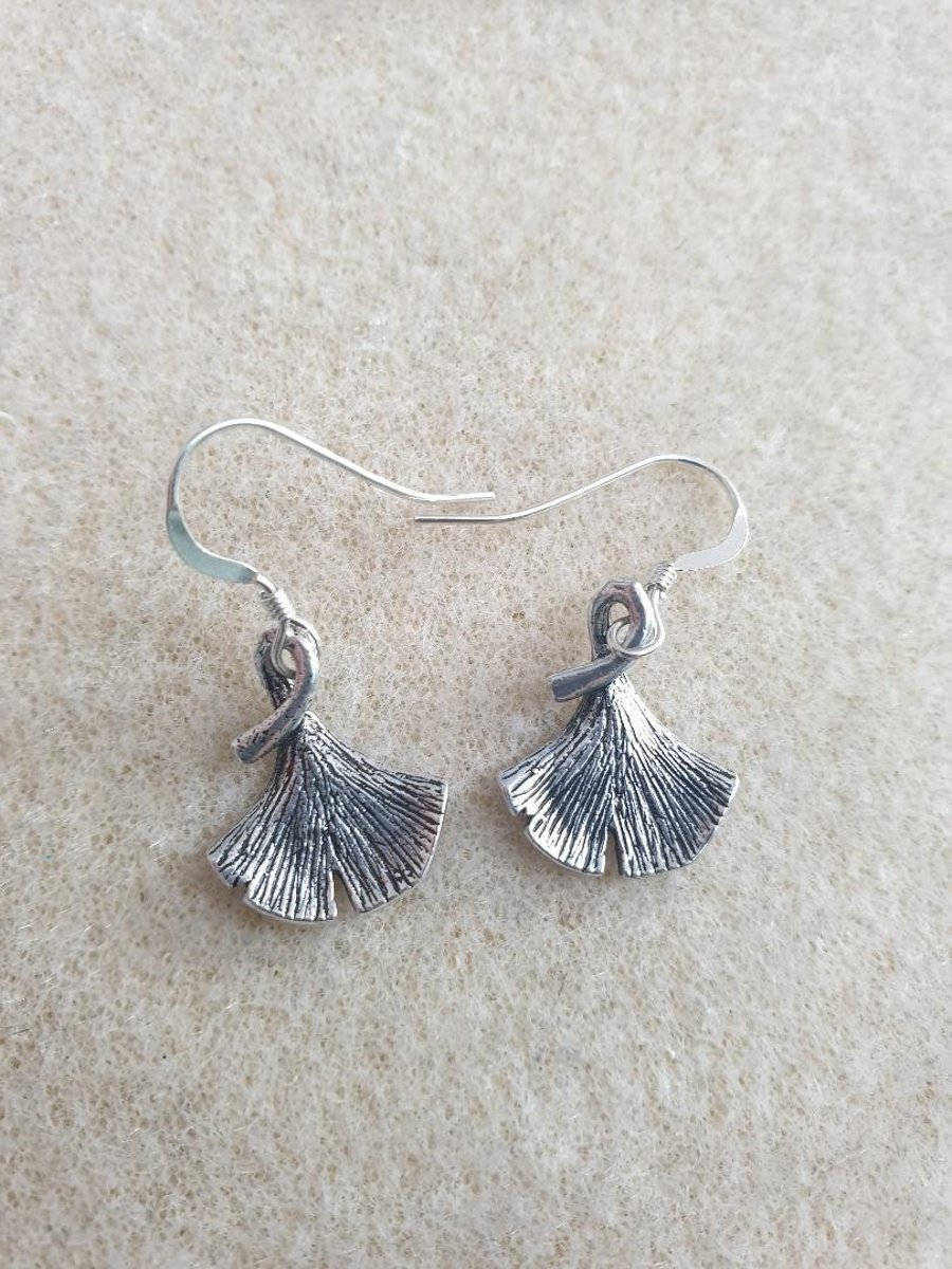 SALE  silver plated earrings with beautiful silver ginko leaf charms boho style