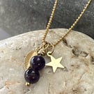 Nature Inspired Amethyst Necklace, Gold Filled Ball Chain, Purple  and Gold 