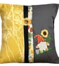 Gardening Sunflower Gnome Gonk Embroidered Cushion Cover 12”x12”Last One