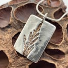 Handmade fine silver Evergreen impression pendant necklace 