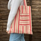 Red Striped Cotton Tote Bag