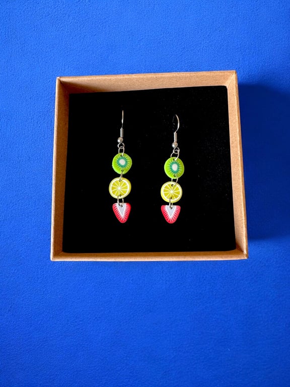 Fruit Drop Earrings - Kiwi Lemon Strawberry 