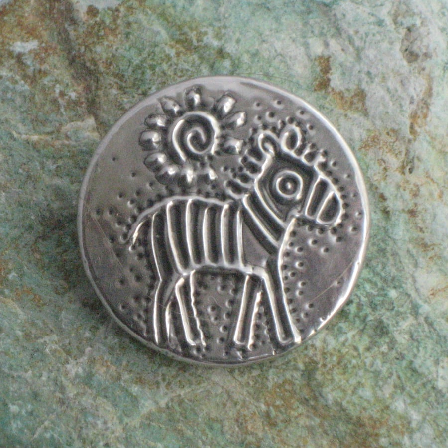 Handmade Zebra Brooch in Silver Pewter