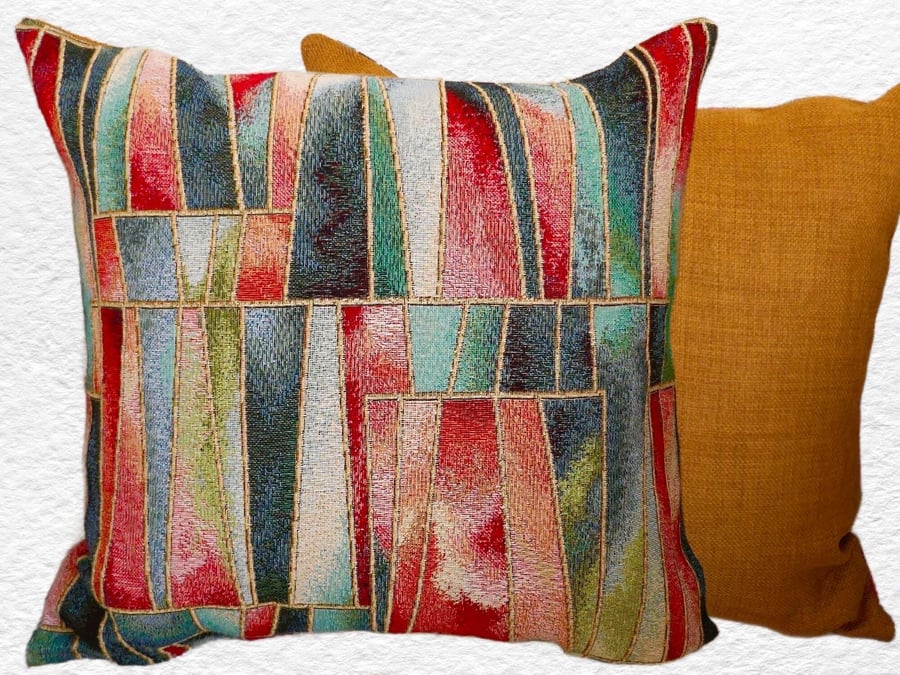 Cushion Cover: Tapestry Shards design Gold reverse 17” (43cm)