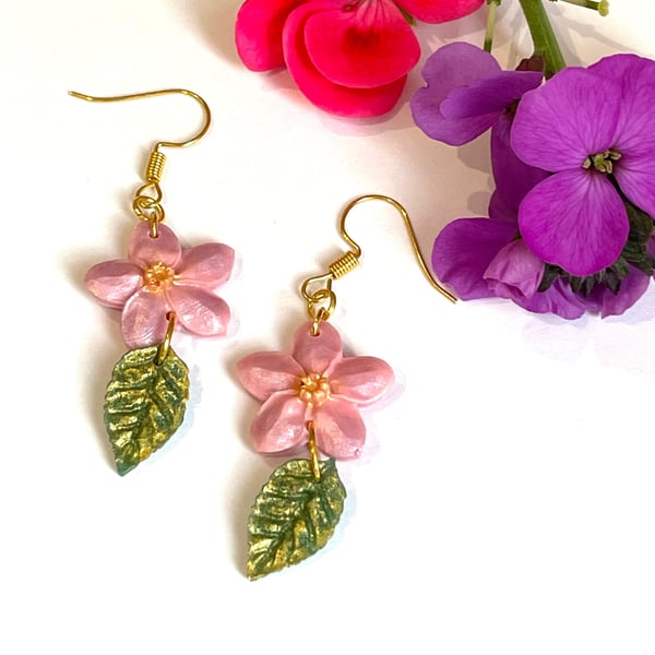 Pink flower earrings, valentines gift for her, gift for her, Mothers Day