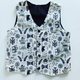 Waistcoat, Age 4yrs, reversible, boys waistcoat, Vikings, boats, arrows, shields