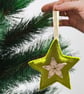 A star tree decoration, lime green and white with shiny metallic thread - Image 1