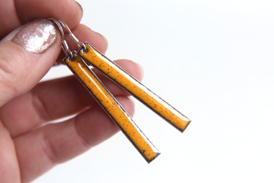 Long yellow Enamel Rectangle Earrings Seconds Sunday Sale