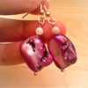 Purple Mother of Pearl Earrings, Rose Gold Plated Organic Shell Jewellery