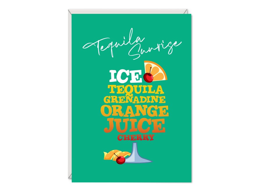Tequila Sunrise Cocktail Birthday Card