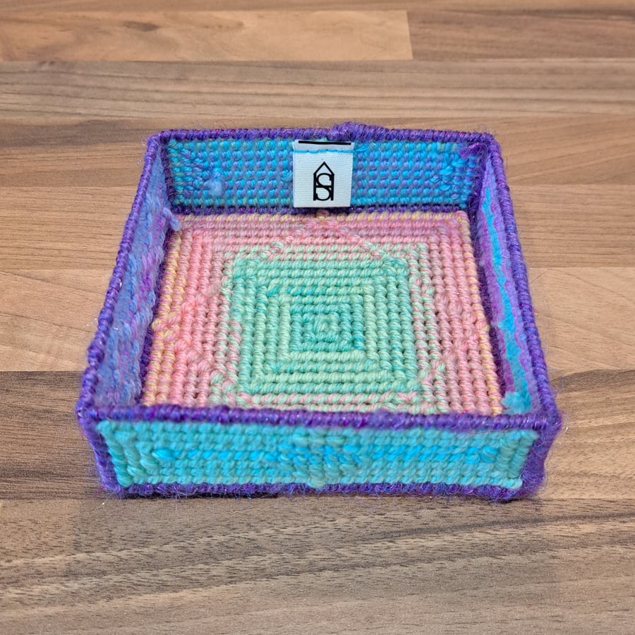 Desk tray for small items - rainbow colours with purple edging and diamond motif