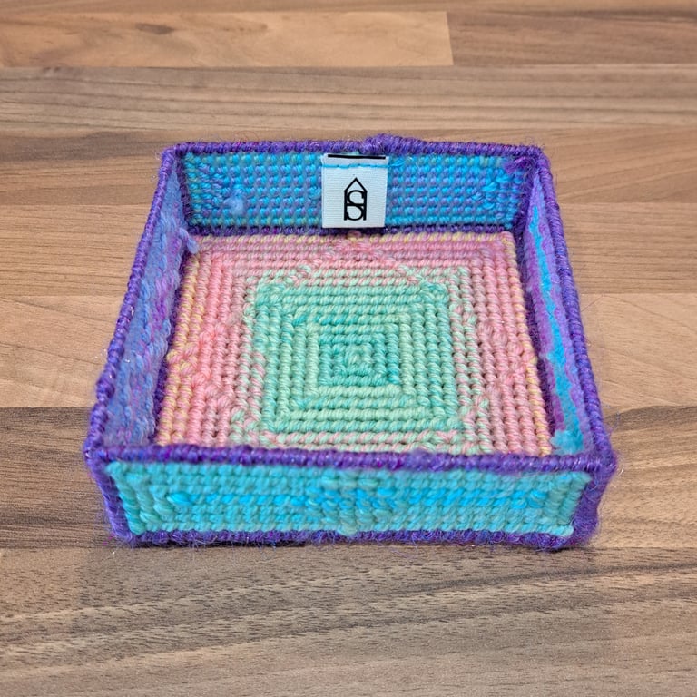 Desk tray for small items - rainbow colours with purple edging and diamond motif