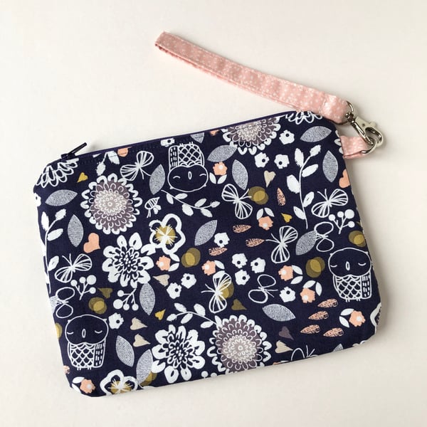 Owl fabric zip pouch