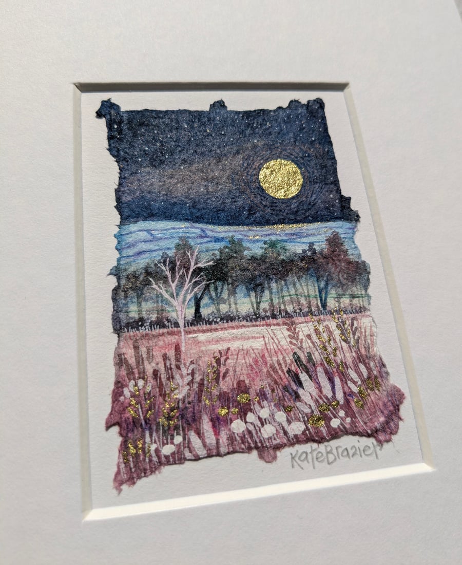 Golden Forest Bathing - Original miniature. A5 Mounted