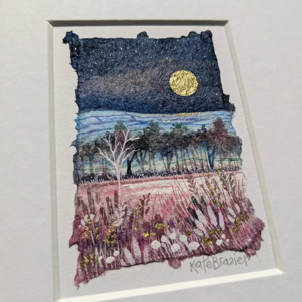 Golden Forest Bathing - Original miniature. A5 Mounted