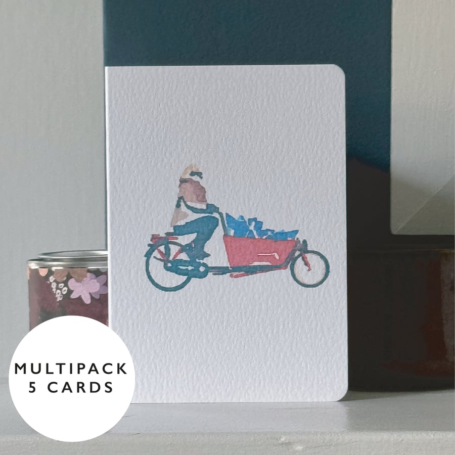 Card Blonde lady woman on a bakfiets box bike card  (5-pack)