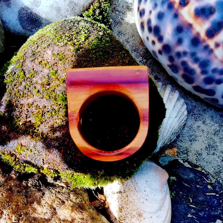 Wood and resin combination rectangular finger ring