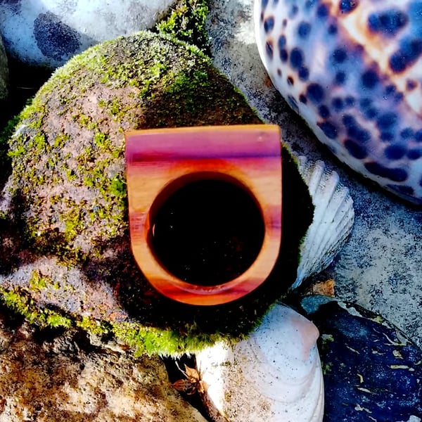 Wood and resin combination rectangular finger ring