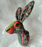 Faux hare head wall mount in William Morris fabric - Image 2