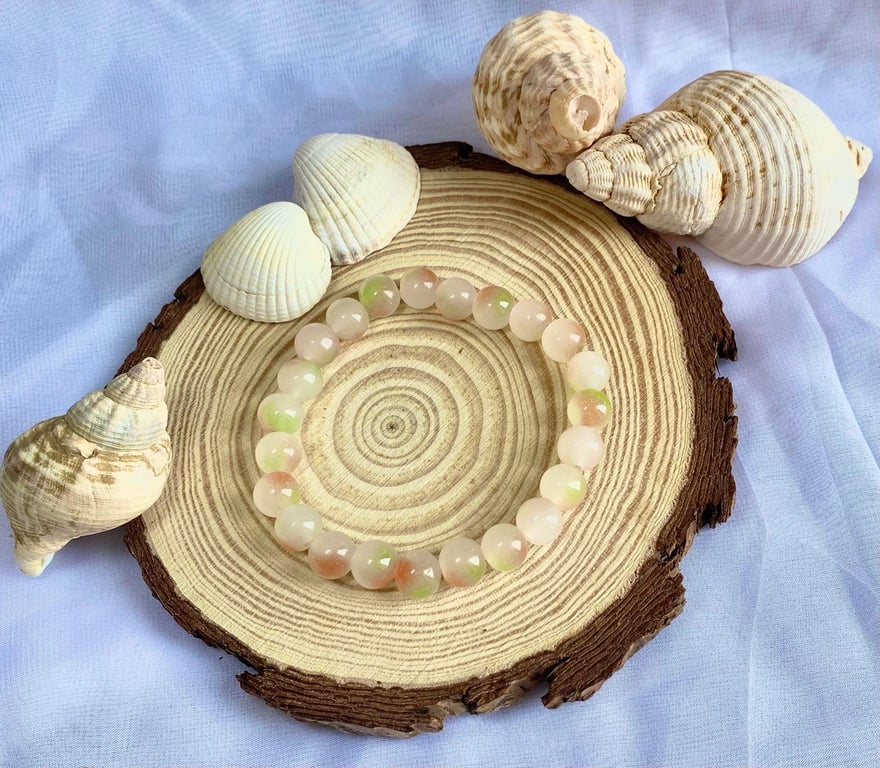 Handmade Glass Bead Bracelet Orange Matcha Stackable Beaded Bracelet Colourful J