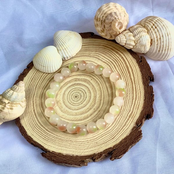 Handmade Glass Bead Bracelet Orange Matcha Stackable Beaded Bracelet Colourful J