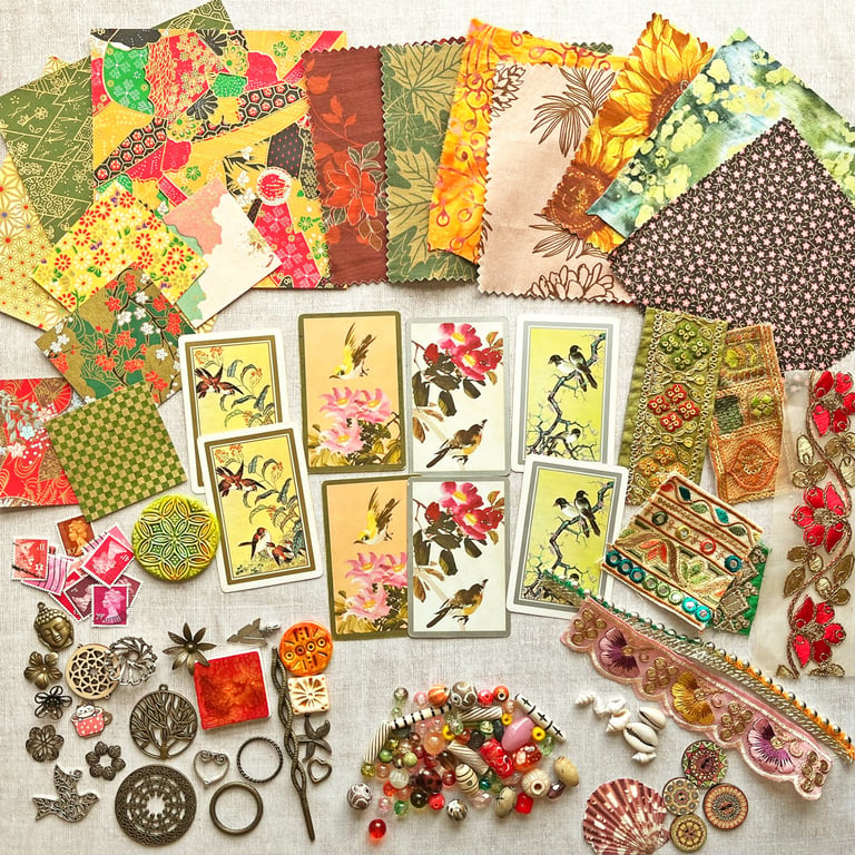 Gift for crafters, bargain mixed media craft material destash, craft kit