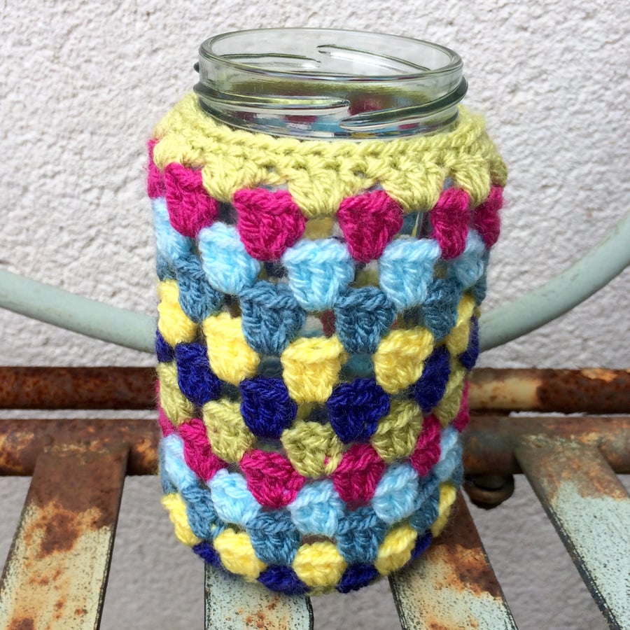 Crochet jam jar vase - green 