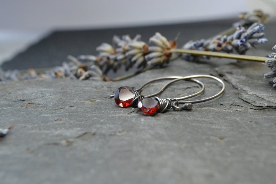 Garnet and oxidised sterling silver